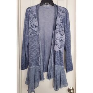 Simply Couture Open Cardigan Lagenlook Boho Crochet Lace Gauzy Fairy Med